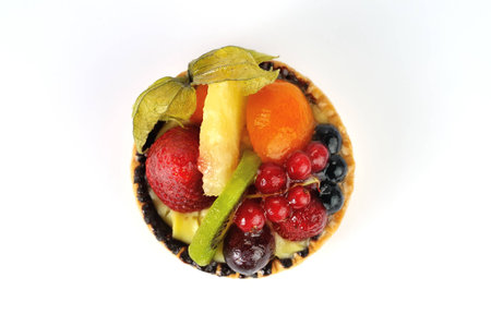 fruit tarte on white background from the topの写真素材