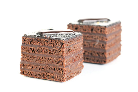 closeup from two sweet dark chocolate cakes の写真素材