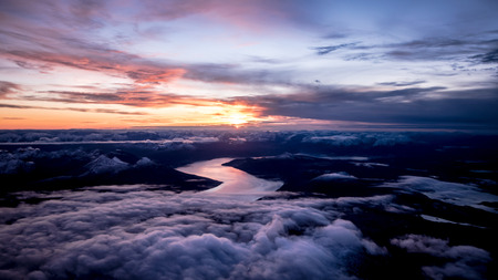 Sunrise above the cloud with mountains in Norway.の写真素材