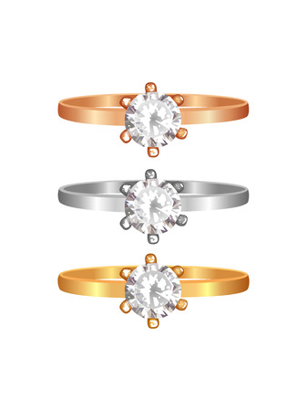 Golden, silver and rose golden ring with diamondsのイラスト素材
