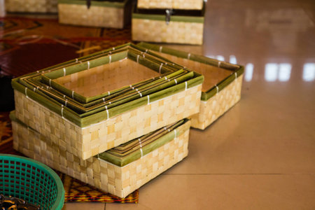 basketwork with bamboo at home in thailand.の写真素材