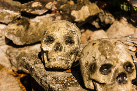human bone and skull in the temple  in Thailand .