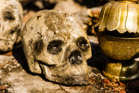 human bone and skull in the temple  in Thailand .の写真素材