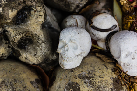 human bone and skull in the temple  in Thailand .の写真素材