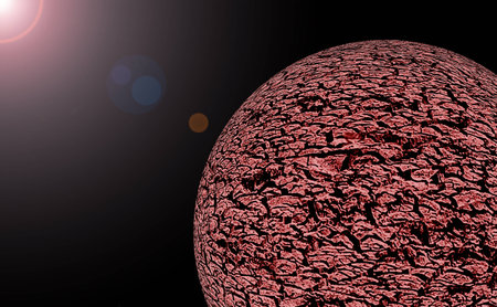  the Big red fire sun in spaceの写真素材