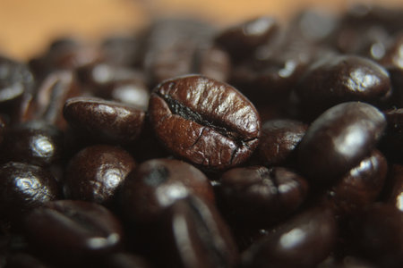 Roasted coffee beans. making natural coffeeの写真素材
