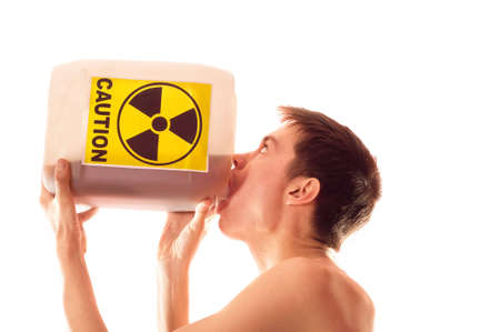 The young guy drinks poison gasの写真素材