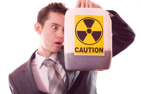 The man with the canister of a poisoning liquidの写真素材