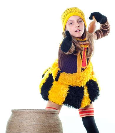 The little girl shows a finger upwardsの写真素材