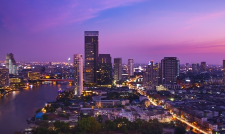 Night Urban City Skyline, Bangkok, Thailandの写真素材