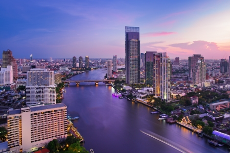 Night Urban City Skyline, Bangkok, Thailandの写真素材