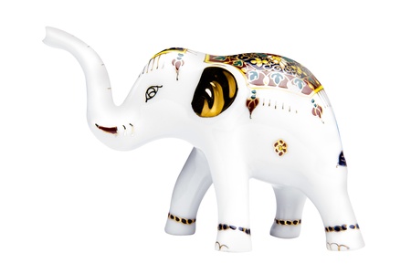 Beautiful elephant ceramic, isolated with clipping paths on white background  The Thai people have a long, shared history with the elephant and today the elephant remains a potent national symbol の写真素材
