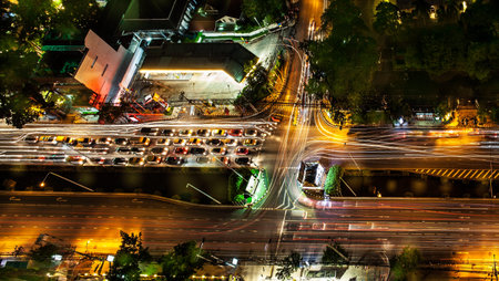 Traffic in modern city at night, Sathorn Rd  Bangkok Thailand Bangkok is the capital city of...