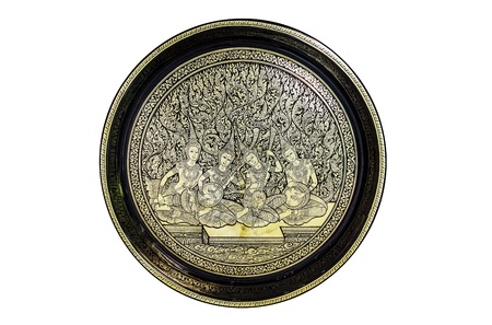 Handmade traditional lacquerware from Chiangmai Thailand, isolated with clipping paths on white background の写真素材