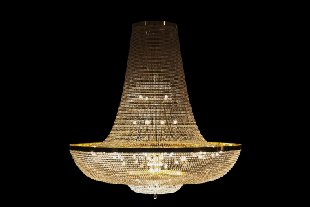 Beautiful Grand chandelier isolated with clipping paths on black background  High Quality big chandelier  Vintage european style の写真素材