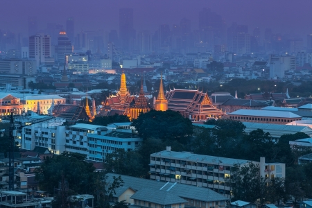 Urban City Skyline, The Grand Palace   Wat Phra Kaew, Bangkok,Thailand. The Wat Phra Kaew is the most sacred Buddhist temple in Thailand. It is located in the historic centre of Bangkok のeditorial素材