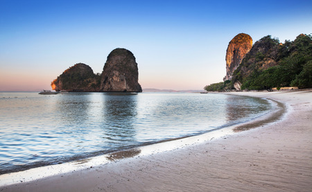 Ao nang beach, Railay, Krabi province, the best beach in Thailand  Ao nang  Princess Bay  or Ao Phra Nang or Phra nang is very scenic beach with caves and cliffs の写真素材