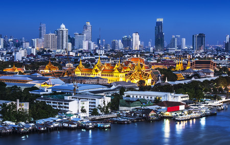 Chao Phraya River with Grand Palace   Wat Phra Kaew, Bangkok,Thailand  Grand Palace and Wat Phra Kaew or Temple of the Emerald Buddha are located in the historic centre of Bangkok の写真素材