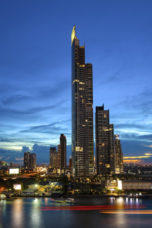 Urban City Skyline, Chao Phraya River, Bangkok, Thailand  - Bangkok is the capital city of Thailand, The Chao Phraya is a major river in Thailand の写真素材