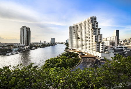 Urban City Skyline, Chao Phraya River, Bangkok, Thailand  -Bangkok is the capital city of Thailand, The Chao Phraya is a major river in Thailand のeditorial素材
