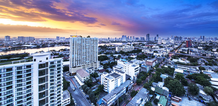 Urban City Skyline, Chao Phraya River, Bangkok, Thailand  -Bangkok is the capital city of Thailand, The Chao Phraya is a major river in Thailand の写真素材