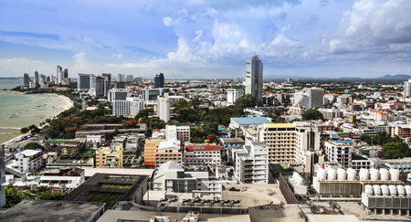 Urban city Skyline, Pattaya bay and beach, Thailand  -Pattaya is a most popular beach resort with tourists and expatriates  It is located on the east coast of the Gulf of Thailand, southeast of Bangkok in the province of Chonburi の写真素材