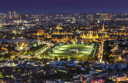 Urban City Skyline, Grand Palace, Wat Phra Kaew   Sanam Luang Bangkok, Thailand  -Bangkok is the capital city of Thailand and the most populous city in the country の写真素材