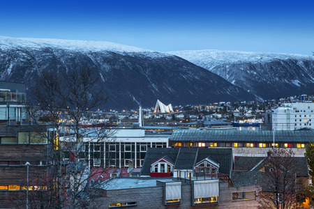 Twilight in Tromso, with Arctic Cathedral, Norway. - Tromso? is a city and the largest urban area in Northern Norway.のeditorial素材