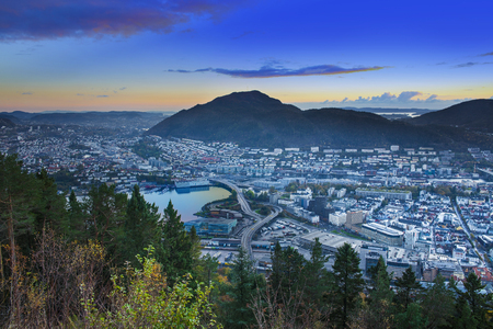 Bergen City Skyline, Norway. From Floyen mountain by Fl?ibanen. - Bergen is the city on the west coast of Norway.の写真素材