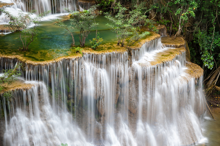 Huai Mae Khamin Waterfall, Kanchanaburi, Thailandの写真素材
