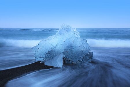 Jokulsarlon and the ice beach, Iceland.  This is a large glacial lake in southeast Iceland, on the edge of Vatnajkull National Park.の写真素材