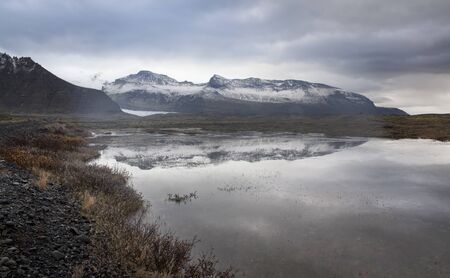 Lake, Snow Mountain, Countryside in Iceland. -Iceland is a Nordic island countryの写真素材