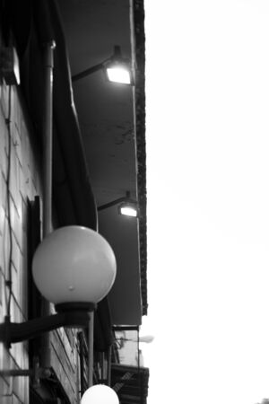 Urban Neiborghood, street building with lampsの写真素材