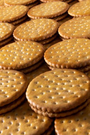 Stunning Round sweet cookies filled with tasty chocolate creamの写真素材