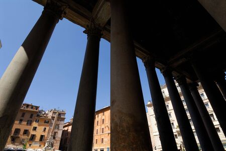 Piazza della Rotonda viewed from the Pantheon colonnadeの写真素材