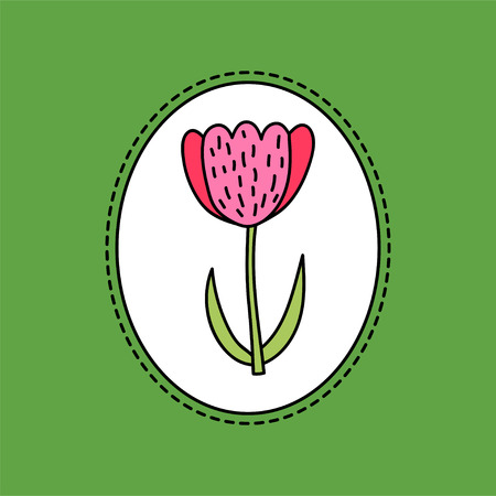 Hand drawn illustration of tulip flower. Illustration in round frameのイラスト素材