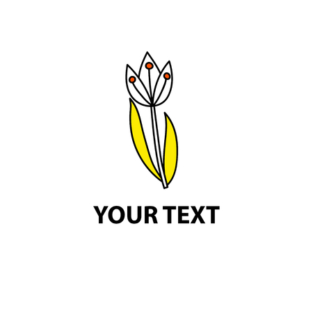 White doodle tulip with yellow leafs. Illustration with place for your textのイラスト素材