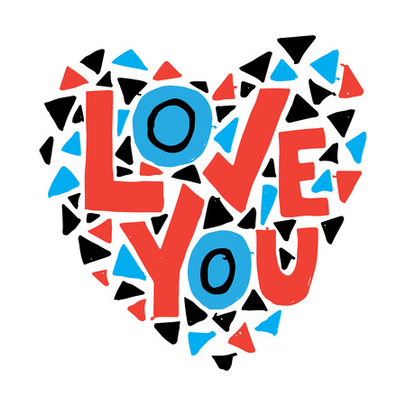 Love you postcard. Phrase for Valentine's day. Hand written lettering. Romantic calligraphy. Perfect for postcard, save the date card, greeting sign, message decoration, posters.のイラスト素材