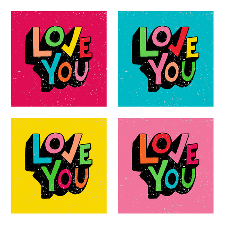 Love you. Phrase for Valentine's day. Hand written lettering. Romantic calligraphy.  Perfect for postcard, inspirational quote, save the date card, greeting sign, message decoration, posters.のイラスト素材