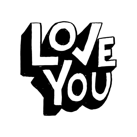 Love you. Phrase for Valentine's day. Hand written lettering. Romantic calligraphy.  Perfect for postcard, inspirational quote, save the date card, greeting sign, message decoration, posters.のイラスト素材