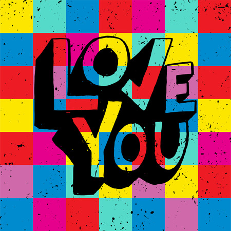 Love you. Phrase for Valentine's day. Hand written lettering. Romantic calligraphy.  Perfect for postcard, inspirational quote, save the date card, greeting sign, message decoration, posters.のイラスト素材