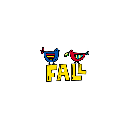 Vector fall doodle illustration with cute birdsのイラスト素材