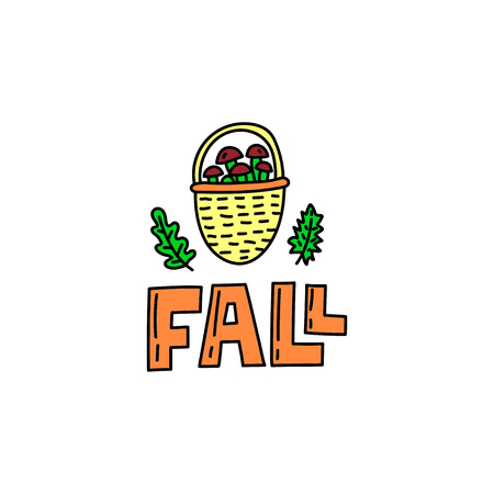 Vector fall doodle illustration with leaves, basket and mushroomsのイラスト素材