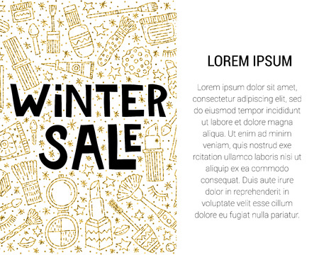 Winter make up sale vector doodle  illustration. Place for your textのイラスト素材