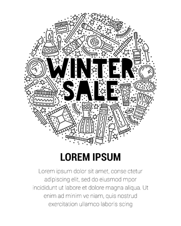 Winter make up sale vector doodle  illustration. Place for your textのイラスト素材