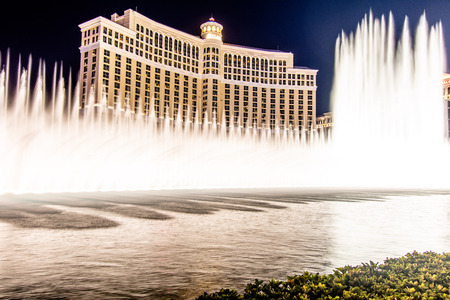 Las Vegas, NV  - Bellagio Hotel at night with its fountains 20180903のeditorial素材