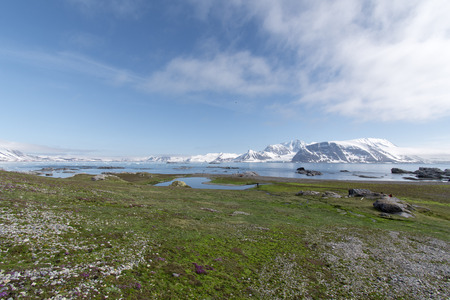 Svalbard, Norway 06.20.2018: The north Pole -Arctic Landscaper with Ice, Iceberg, Mountains in a clear blue ocean and skyの写真素材