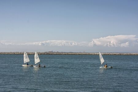 Sailboats while sailing in the Mediterranean Sea. A fun and tranquil sport.のeditorial素材