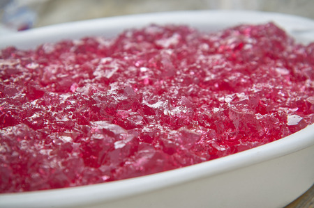 Strawberry red jelly dish: a unique and tasty dessert!の写真素材