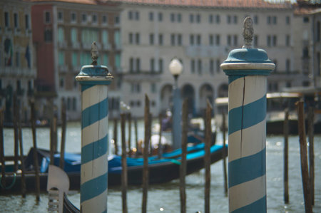 Detail of characteristic columns for the gondola mooring in Veniceの写真素材